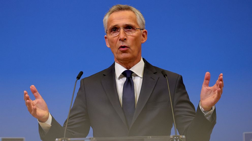 NATO Secretary General Jens Stoltenberg speaks at the NATO headquarters, Wednesday, Nov. 16, 2022 in Brussels. Ambassadors from the 30 NATO nations gathered in Brussels Wednesday for emergency talks after Poland said that a Russian-made missile fell 