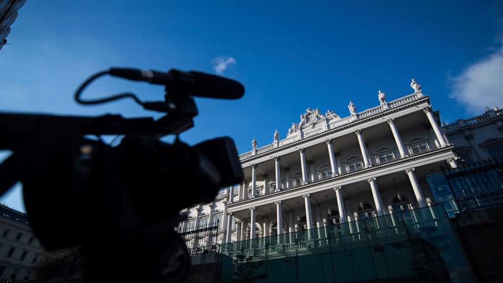 A camera directed on Palais Coburg, where closed-door nuclear talks take place in Vienna, Austria, Friday, Dec. 17, 2021. (AP Photo/Michael Gruber)