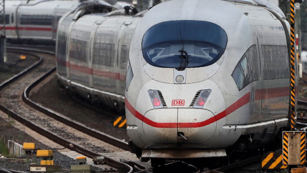 FILE - In this Wednesday, June 19, 2019 file photo, an ICE train approaches the main train station in Frankfurt, Germany. Germany's upper house of parliament has approved a plan to lower the value-added tax on train tickets, making rail travel cheape