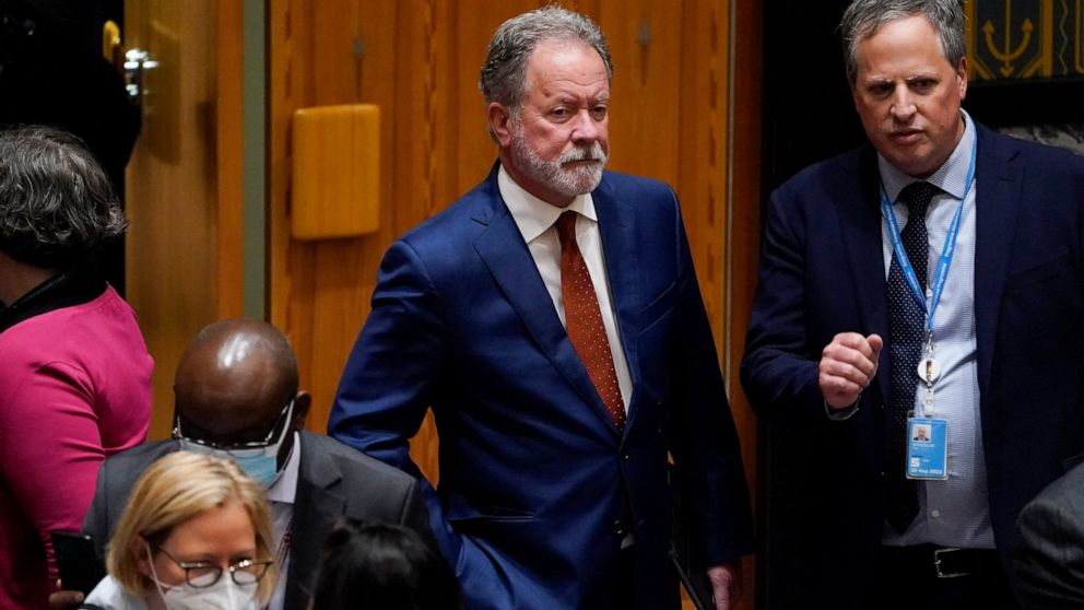 David Beasley, Executive Director of the United Nations World Food Programme, arrives to a UN Security Council Meeting on Food Insecurity and Conflict, Thursday, May 19, 2022, at United Nations headquarters. (AP Photo/John Minchillo)