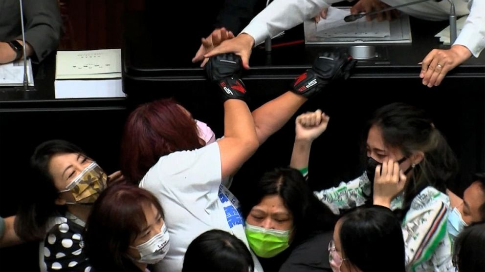 Taiwan lawmakers break out into brawl during policy speech