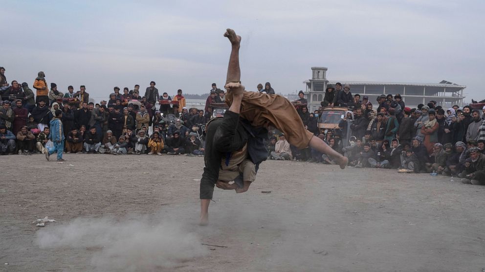 Traditional wrestling continues as a Friday fixture in Kabul