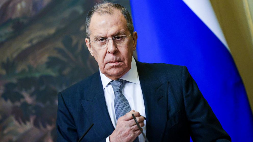 In this photo released by the Russian Foreign Ministry Press Service, Russian Foreign Minister Sergey Lavrov pauses during his and Brazilian Foreign Minister Carlos Franca's joint news conference following their talks in Moscow, Russia, Tuesday, Nov.