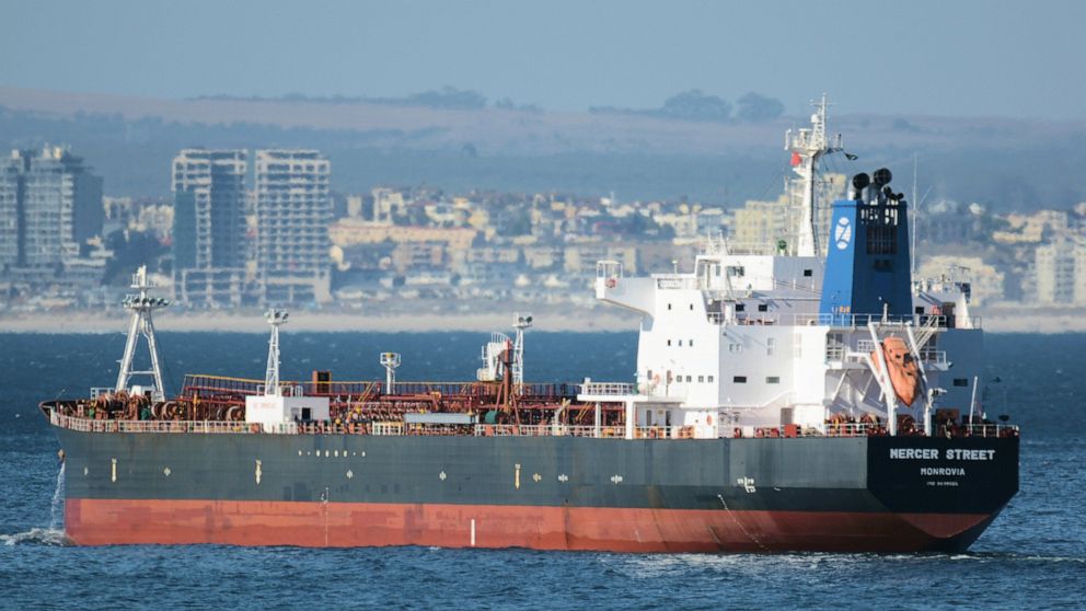 This Jan. 2, 2016 photo shows the Liberian-flagged oil tanker Mercer Street off Cape Town, South Africa. The oil tanker linked to an Israeli billionaire reportedly came under attack off the coast of Oman in the Arabian Sea, authorities said Friday, J