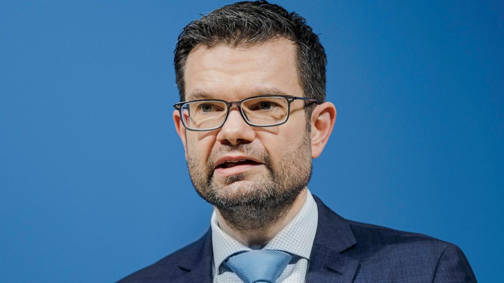 File---In this picture taken Dec.9, 2021 Marco Buschmann, Federal Minister of Justice, gives a statement at the his ministry in Berlin, Germany. Germany's Justice Minister Marco Buschmann launched a drive to remove from the country's criminal code a 