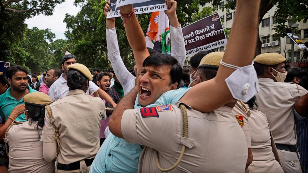 Indian opposition party holds street protest demanding jobs