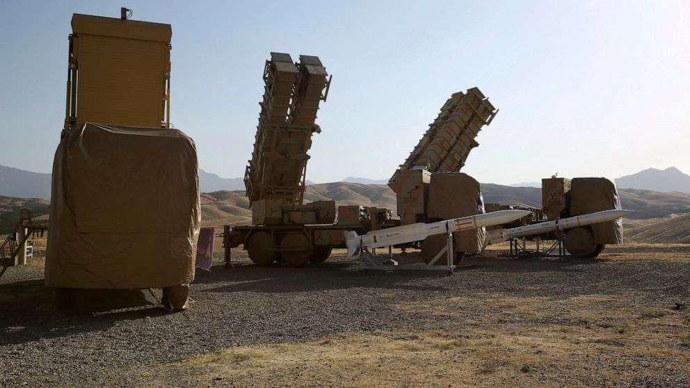 This photo released by the official website of the Iranian Defense Ministry on Sunday, June 9, 2019, shows the Khordad 15, a new surface-to-air missile battery at an undisclosed location in Iran. The system uses locally made missiles that resemble th
