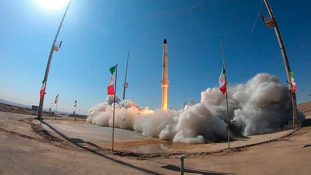 This picture released by the official website of the Iranian Defense Ministry on Monday, Feb. 1, 2021, shows the launch of Iran's newest satellite-carrier rocket, called "Zuljanah," at an undisclosed location, in Iran. State TV on Monday aired the la