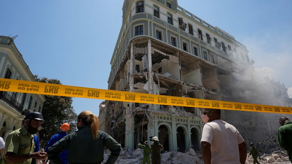 The five-star Hotel Saratoga is heavily damaged after an explosion in Old Havana, Cuba, Friday, May 6, 2022. (AP Photo/Ramon Espinosa)