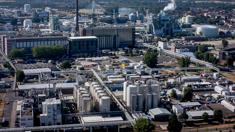 The Industrial Park of Hoechst is pictured in Frankfurt, Germany, Thursday, June 23, 2022. Germany activated the second phase of its three-stage emergency plan for natural gas supplies saying the country faces a “crisis” and warning that storage targ