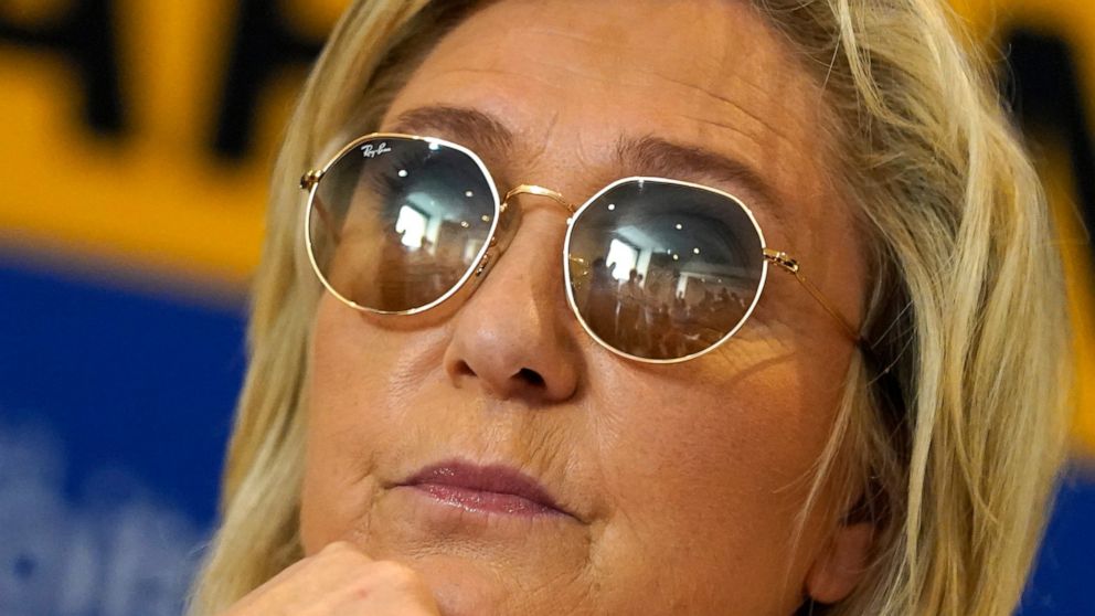 FILE - In this June 17, 2021 file photo, far-right leader Marine le Pen looks on during a press conference in Toulon, southern France. French far-right leader Marine Le Pen is coming under biting criticism from current and former supporters for takin