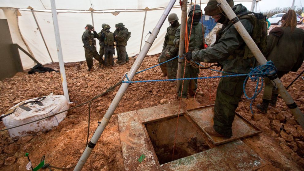 File - In this Wednesday, Dec. 19, 2018 file photo, Israeli soldiers stand around the opening of a hole that leads to a tunnel that the army says crosses from Lebanon to Israel, near Metula. The Israel military says it has concluded "Operation Northe