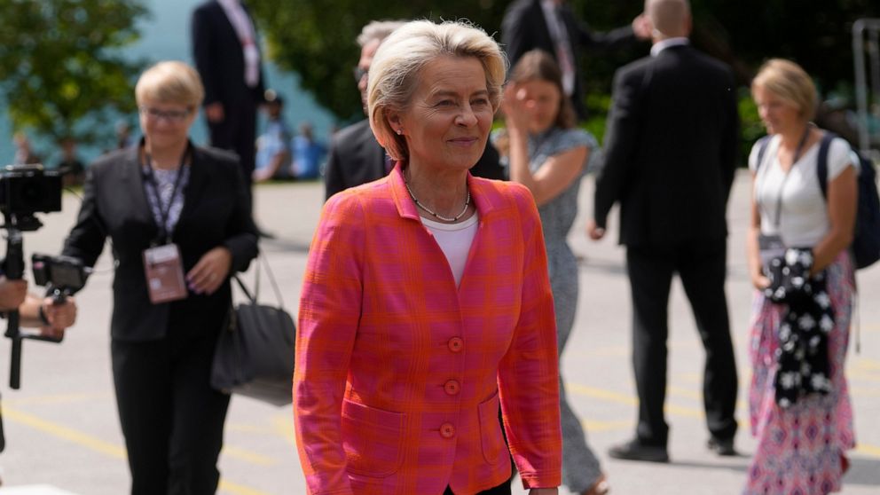 President of the European Commission Ursula von der Leyen arrives to the Bled Strategic Forum in Bled, Slovenia, Monday, Aug. 29, 2022. Bled Strategic Forum (BSF) is an annual international conference organized since 2006. (AP Photo/Darko Bandic)