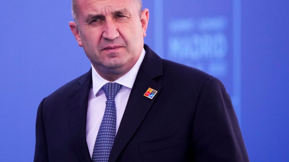 Bulgarian President Rumen Radev arrives for the NATO summit in Madrid, Spain, on Thursday, June 30, 2022. North Atlantic Treaty Organization heads of state will meet for a NATO summit in Madrid from Tuesday through Thursday. (AP Photo/Manu Fernandez)