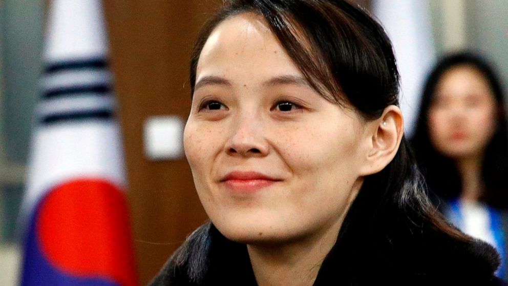 FILE - In this Feb. 9, 2018, file photo, Kim Yo Jong, sister of North Korean leader Kim Jong Un, arrives for the opening ceremony of the 2018 Winter Olympics in Pyeongchang, South Korea. After the name of Kim Yo Jong was found to be missing from Nort