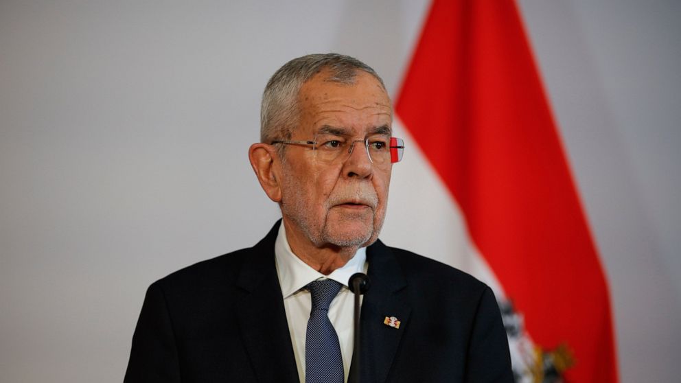 FILE - Austrian President Alexander Van der Bellen, attends press conference in Vienna, Austria, May 11, 2022. Austria's president said Sunday, May 22 that he will seek re-election later this year, following a term that has seen him pilot the Alpine 