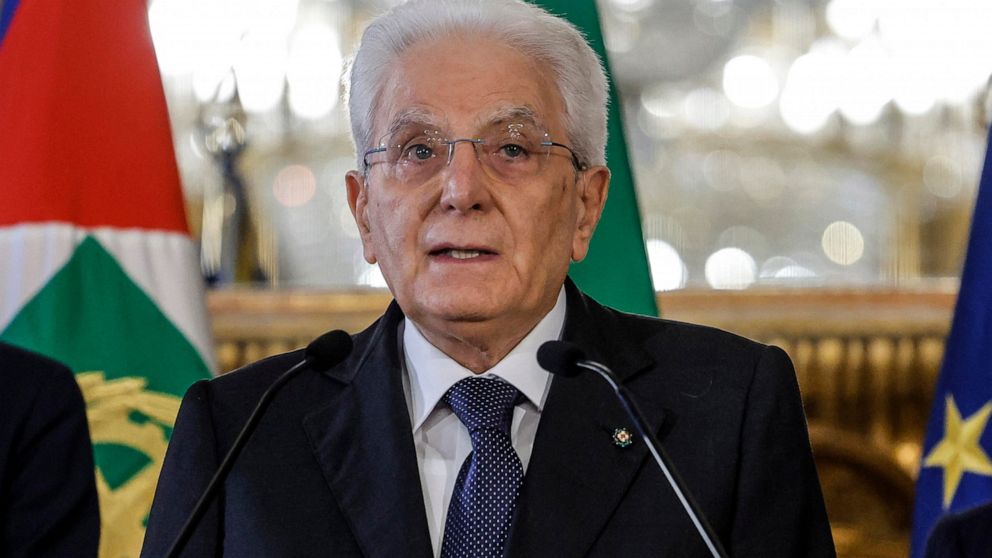 Italian President Sergio Mattarella speaks at the Quirinale Presidential palace in Rome, Thursday, July 21, 2022. Italy’s president says he has dissolved Parliament after Premier Mario Draghi’s coalition fell apart. No date was set for a new election