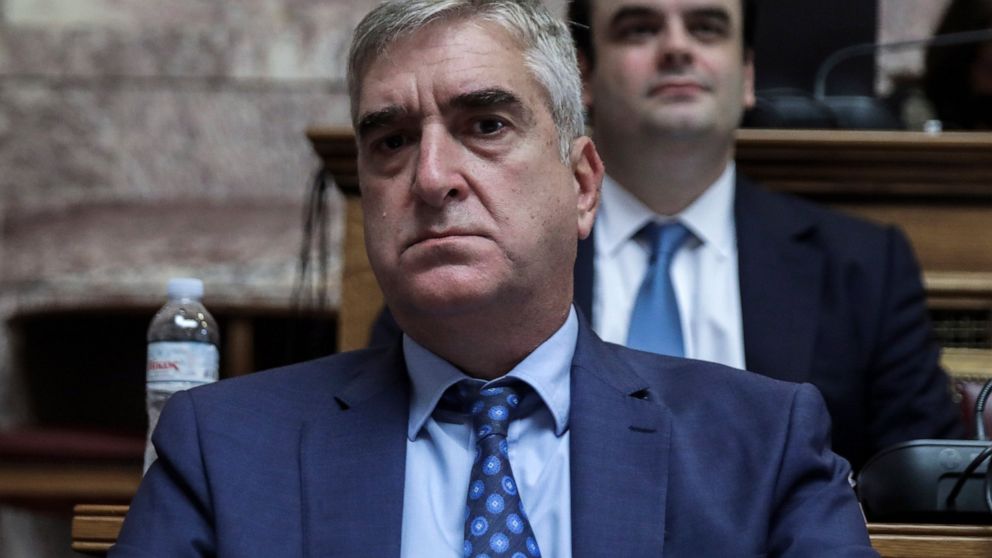 FILE - Panagiotis Kontoleon, the head of Greece's intelligence service attends a meeting at the Greek Parliament in Athens, Greece, on July 29, 2022. Kontoleon, and the general secretary Grigoris Dimitriadis, of the prime minister's office have resig