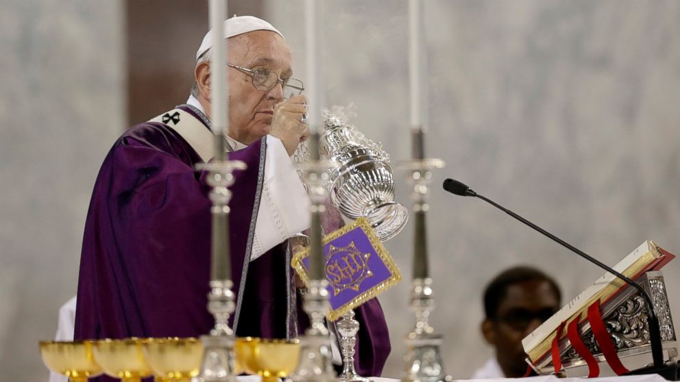 Pope Francis celebrates Mass at the Basilica of Saint Sabina in Rome Wednesday, March 6, 2019. Pope Francis is marking Ash Wednesday with prayer and a solemn procession between two churches on one of ancient Rome's seven hills. (AP Photo/Andrew Medichini)