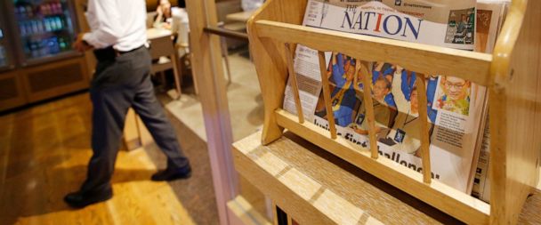 Thailands English newspaper The Nation is displayed in a cafe in a hotel in Bangkok, Thailand, Thursday, May 16, 2019. The management of The Nation - founded in 1971 and one of Thailands two English language dailies _ said that due to falling reven