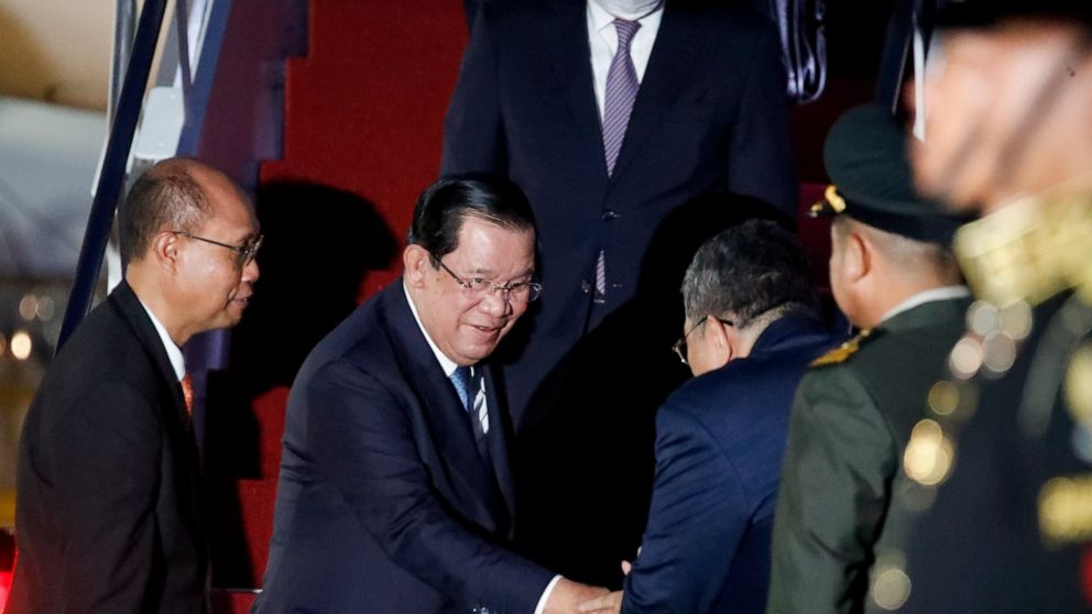 Cambodia's Prime Minister Hun Sen arrives at Ngurah Rai International Airport ahead of the G20 Summit in Bali, Indonesia November 14, 2022. (Ajeng Dinar Ulfiana/Pool Photo via AP)