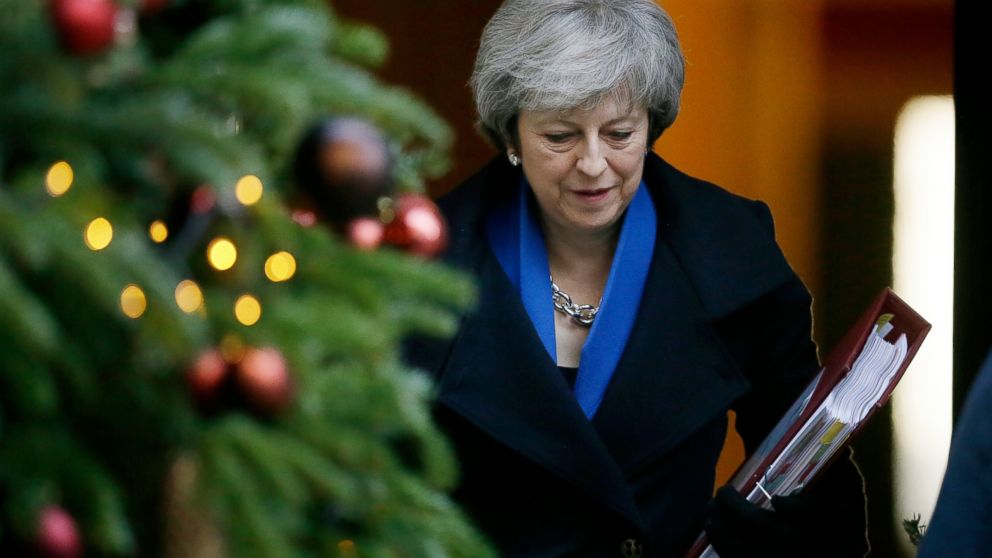 FILE - In this file photo dated Wednesday Dec. 19, 2018, Britain's Prime Minister Theresa May leaves 10 Downing Street in London. In 2019 Europe will face a raft of risks to the continent’s ongoing upswing, including the British Brexit from the tradi