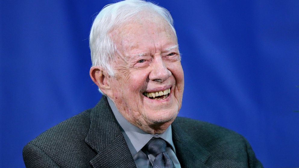 FILE - In this Sept. 18, 2018 file photo, former President Jimmy Carter answers questions from students during his annual town hall with Emory University freshman in Atlanta. Former President Jimmy Carter is being recognized for his contributions to 