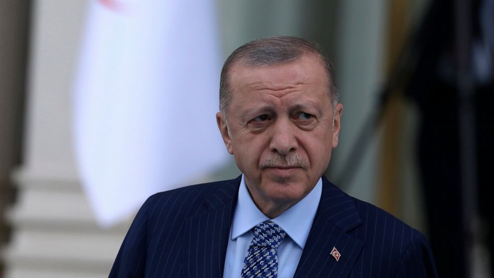FILE - Turkish President Recep Tayyip Erdogan arrives for a ceremony, in Ankara, Turkey, on May 16, 2022. Even by the standards of Turkey's and Greece's frequently strained relations, it was a remarkable escalation. Turkey's president Recep Tayyip Er