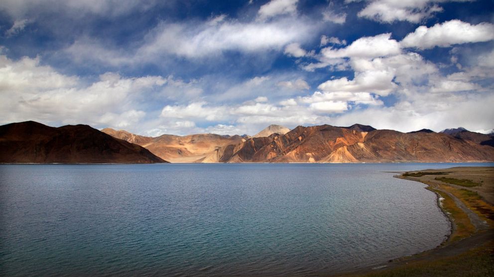 FILE- This Sept. 14, 2018 file photo shows Pangong Lake in Ladakh region, India. Senior Indian and Chinese military commanders are holding talks Monday to find ways to resolve a monthslong tense standoff between the rival soldiers along their dispute