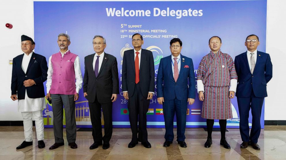 Foreign Ministers of the Bay of Bengal Initiative for Multi-Sectoral Technical and Economic Cooperation (BIMSTEC) countries, from left to right, Nepal's Narayan Khadka, India's Subrahmanyam Jaishankar, Don Pramudwinai of Thailand, Gamini Lakshman Pei