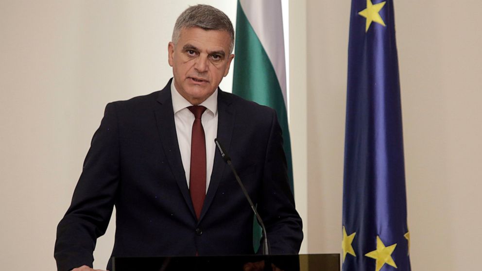 FILE - In this May 12, 2021 file photo, Bulgarian Interim PM Stefan Yanev attends a press conference in Sofia. Bulgaria’s interim prime minister called for a consolidation of national efforts to eradicate endemic graft. Yanev spoke at a meeting of th