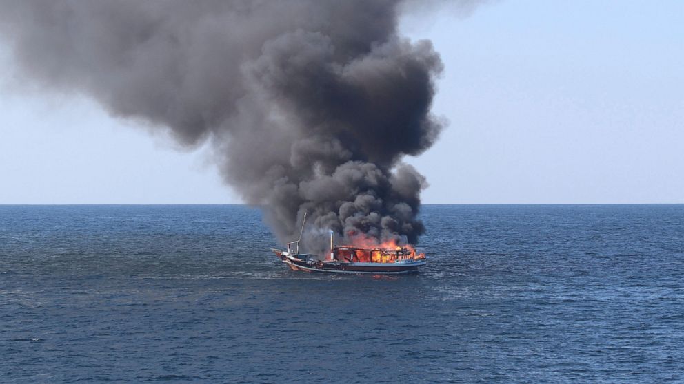 US Navy rescues drug smugglers from burning ship off Oman