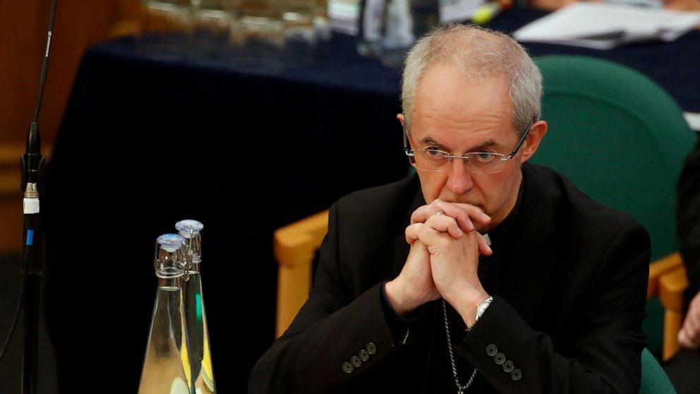 FILE - The Archbishop of Canterbury Justin Welby listens to debate at the General Synod in London, on Feb. 13, 2017. Less than half of people in England and Wales consider themselves Christian, according to the most recent census – the first time the