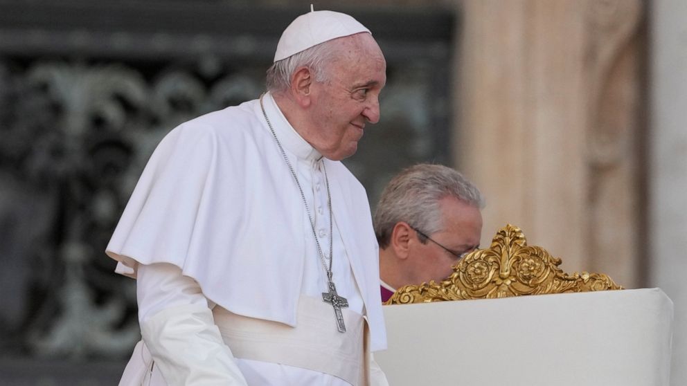 Pope Francis arrives in St. Peter's Square at the Vatican for the participants into the World Meeting of Families in Rome, Saturday, June 25, 2022. The World Meeting of Families was created by Pope John Paul II in 1994 and celebrated every three year