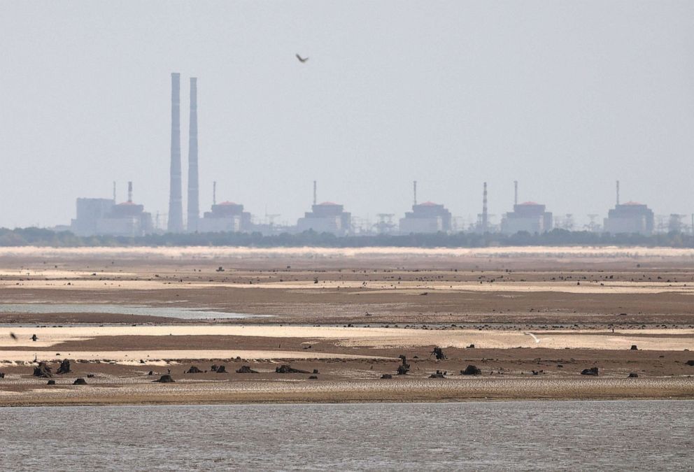 PHOTO: The Zaporizhzhia nuclear power plant, seen from the Ukrainian city of Nikopol on July 7, 2023.