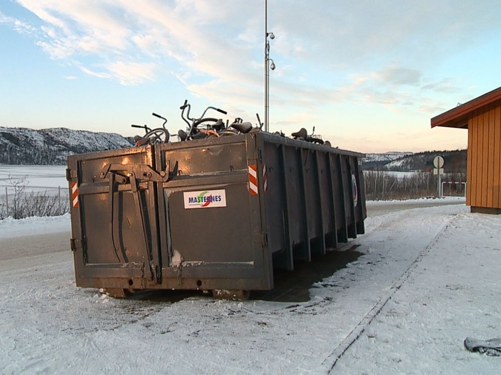 Once the refugees cross into Norway, they dump the bikes into containers and climb aboard buses waiting for them.