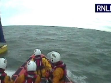 VIDEO: Authorities say the sailor, rescued off the coast of England in a 14-foot dinghy, was attempting a transatlantic journey.