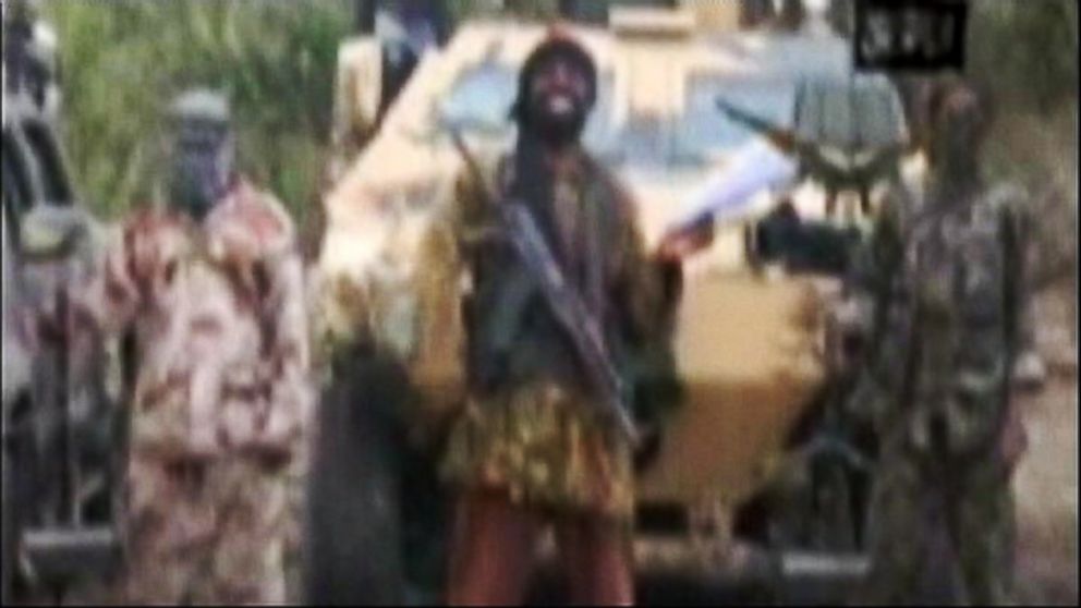 This grab from an undated video clip that aired on Good Morning America on May 6, 2014 reportedly shows  Abubakar Shekau, the leader of the extremist group Boko Haram, giving a speech at an unspecified location regarding the schoolgirls who were kidnapped in Nigeria in April, 2014. 