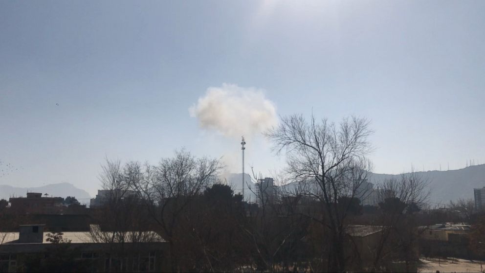 PHOTO: Smoke rises into the sky in Kabul, Afghanistan, following an explosion near the former Interior Ministry's building.