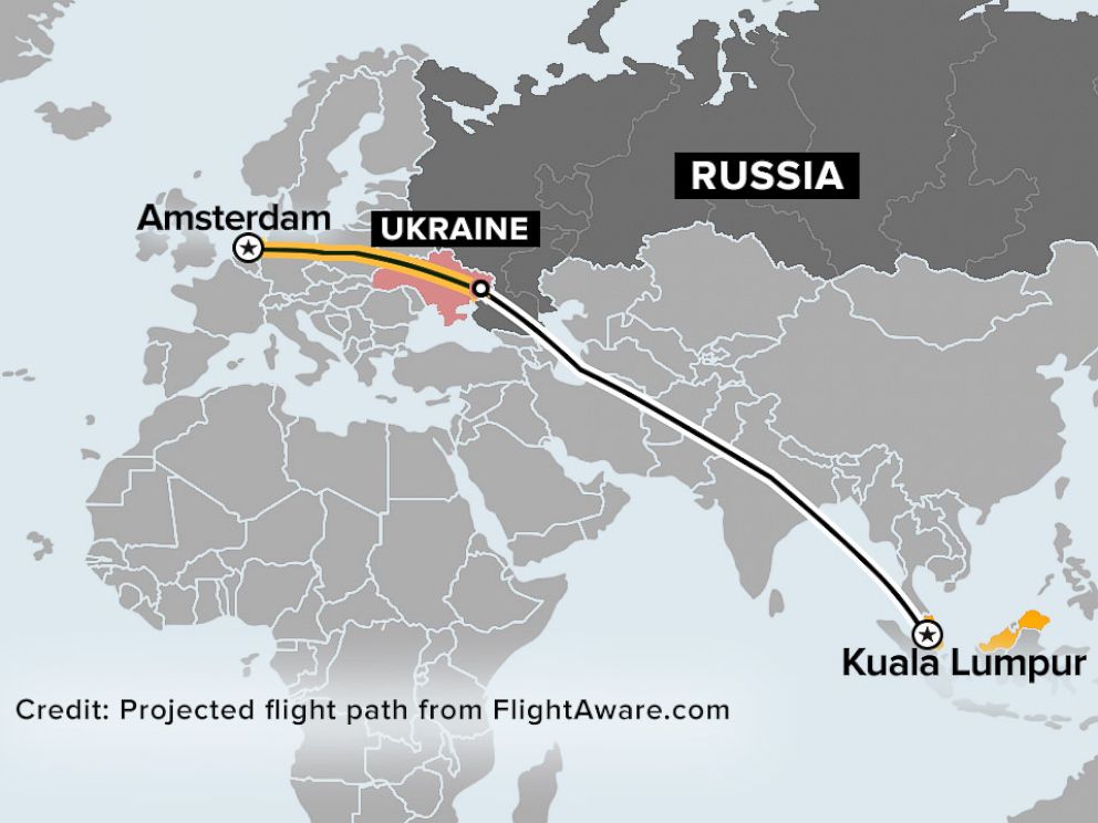 PHOTO: The flight path of MH17, which departed Amsterdam and crashed in east Ukraine en route to Kuala Lumpur, Malaysia, July 17, 2014.