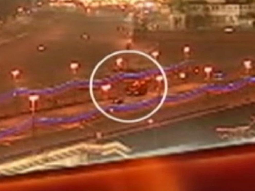 PHOTO: Video broadcast on Russian TV purportedly shows the moment when opposition leader Boris Nemtsov was shot near the Kremlin.