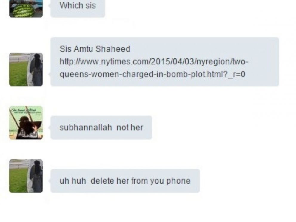 PHOTO: A snippet of online chatter following the arrest of two New York women on terrorism charges in early April 2015.