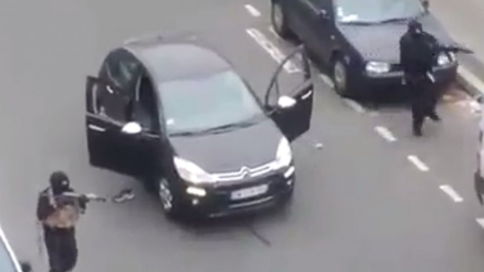 PHOTO: Video appears to show gunmen who allegedly attacked a French satirical magazine Jan. 7, 2015.