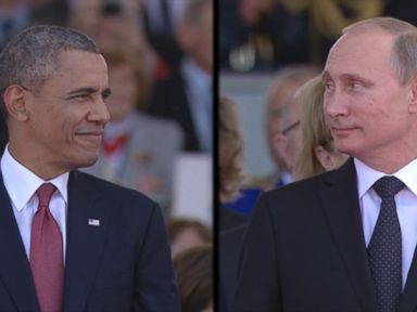 VIDEO: Video broadcasted of the two presidents was met with audience laughter at Sword Beach ceremony.