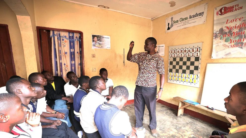 PHOTO: Robert Katende teaching a class at the SOM Chess Academy in Katwe, Uganda. 