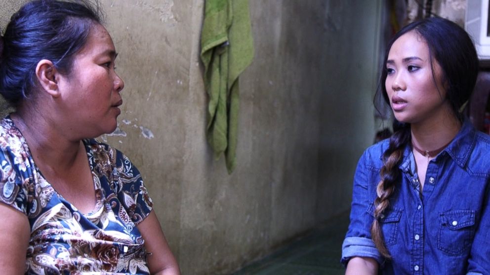 Sokha Chan (right) is seen here with her mother (left) in Cambodia.  