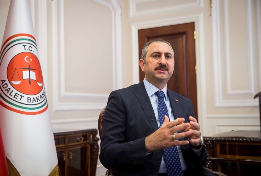 PHOTO: Turkey's Minister of Justice Abdulhamit Gul delivers a speech during an interview in Ankara, Turkey, July 10, 2018.