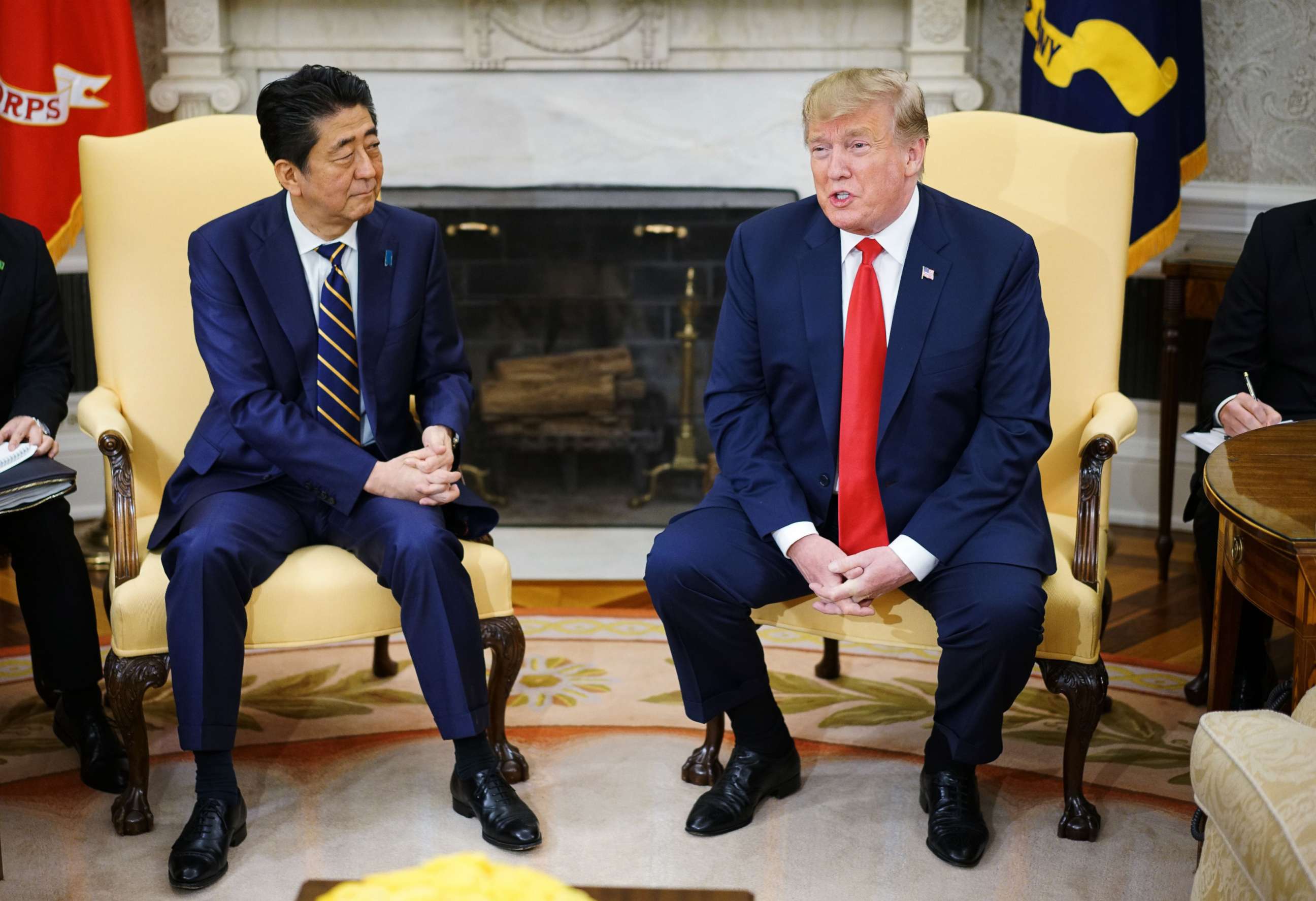 PHOTO: President Donald Trump takes part in a bilateral meeting with Japan's Prime Minister Shinzo Abe in the Oval Office of the White House in Washington, D.C. in this April 26, 2019 file photo.