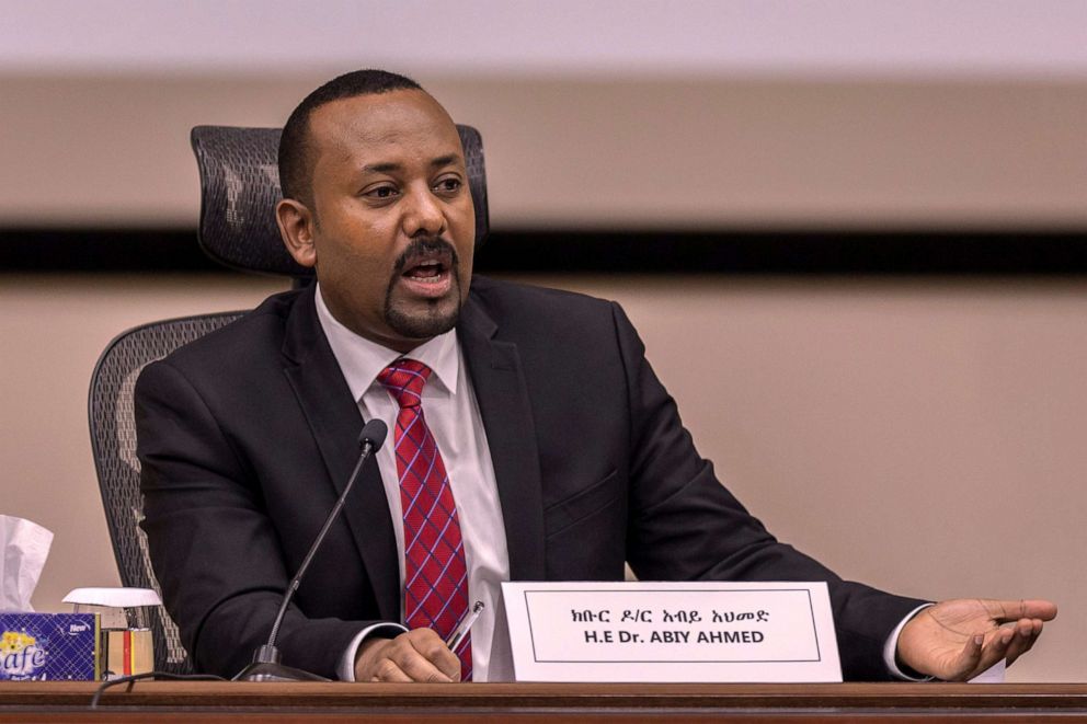 PHOTO: Ethiopia's Prime Minister Abiy Ahmed responds to questions from members of parliament at the prime minister's office in Addis Ababa, Ethiopia, Nov. 30, 2020.