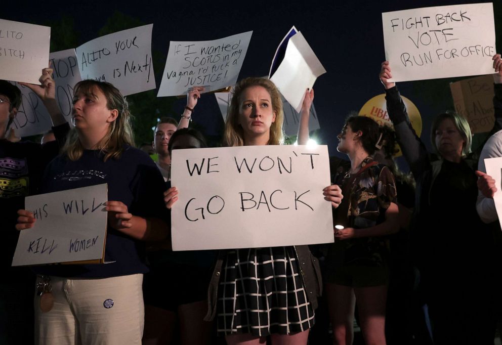 PHOTO: Pro-choice and anti-abortion activists rally outside of the U.S. Supreme Court on May 02, 2022, in Washington, DC.